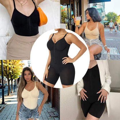 SWIPESHOP Tummy Control Zip-Up Shapewear Body Suit