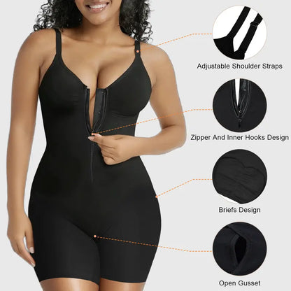 SWIPESHOP Tummy Control Zip-Up Shapewear Body Suit