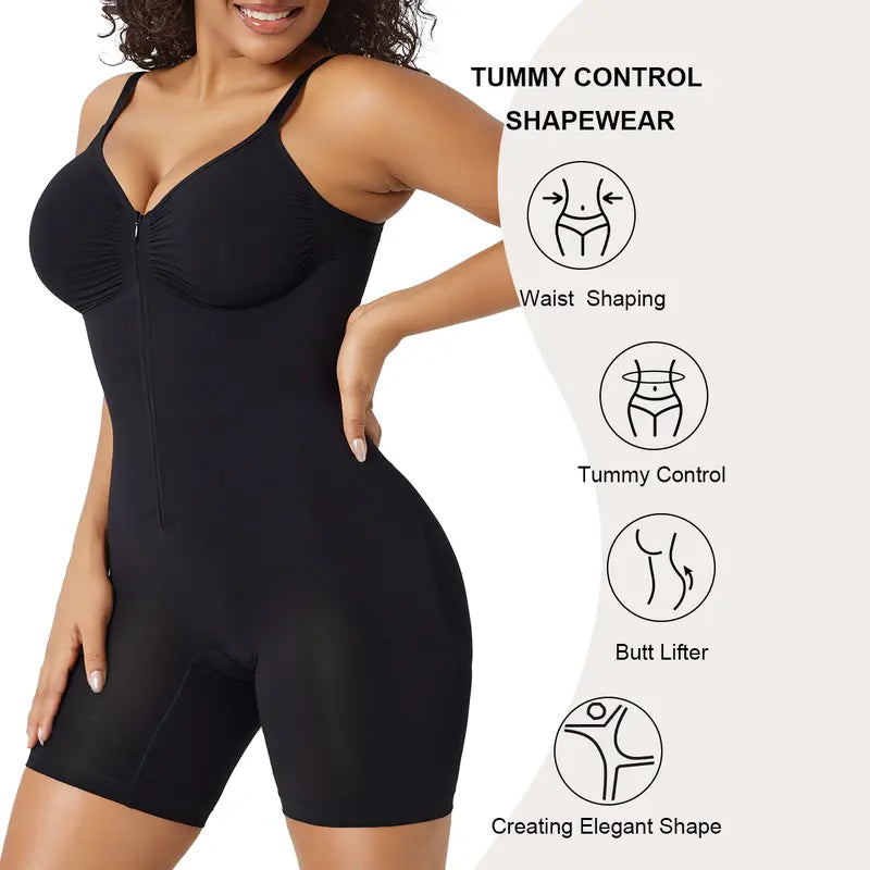 SWIPESHOP Tummy Control Zip-Up Shapewear Body Suit